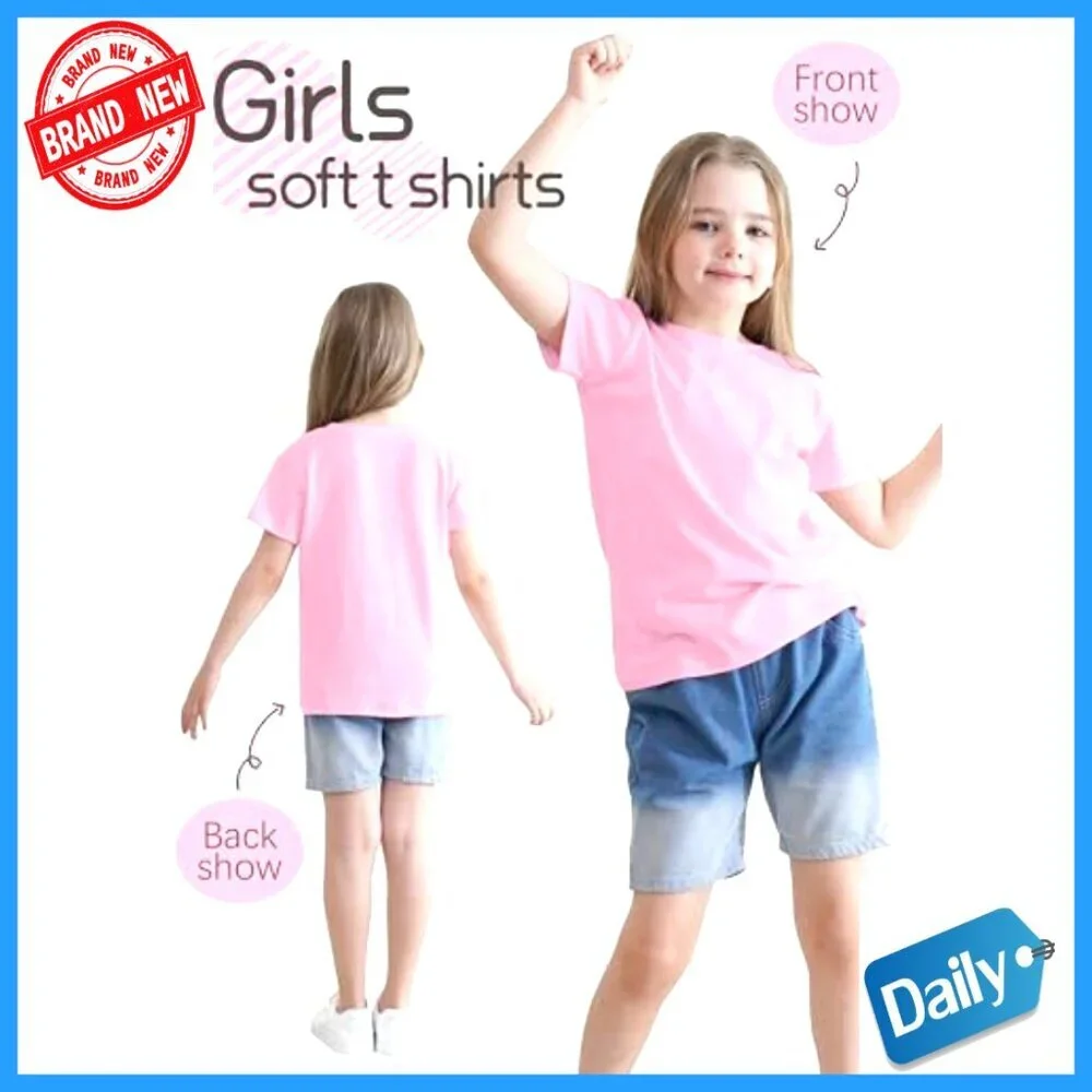 5 Pack Girls Short Sleeve Cotton Tees Regular Fit Summer Tops